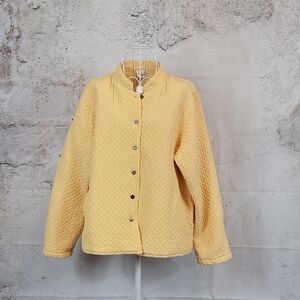 Kiko Comfort Silk Jacket Button-Down Diamond Quilted - Soft Yellow Womens Size L